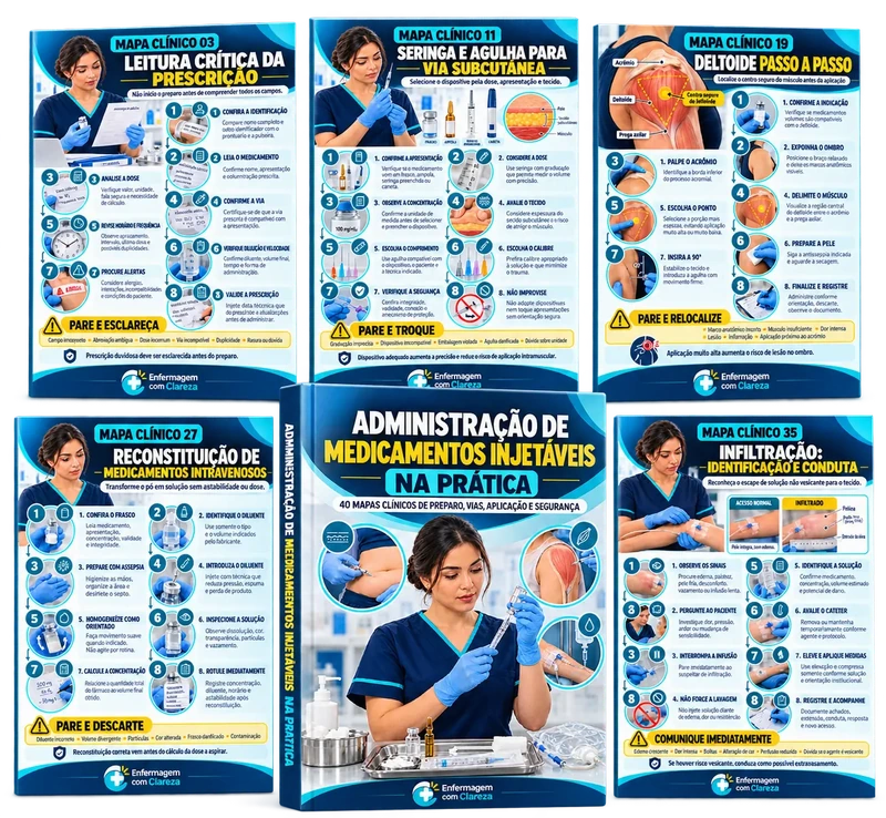 Administração de Medicamentos Injetáveis na Prática com 40 mapas clínicos e 4 bônus